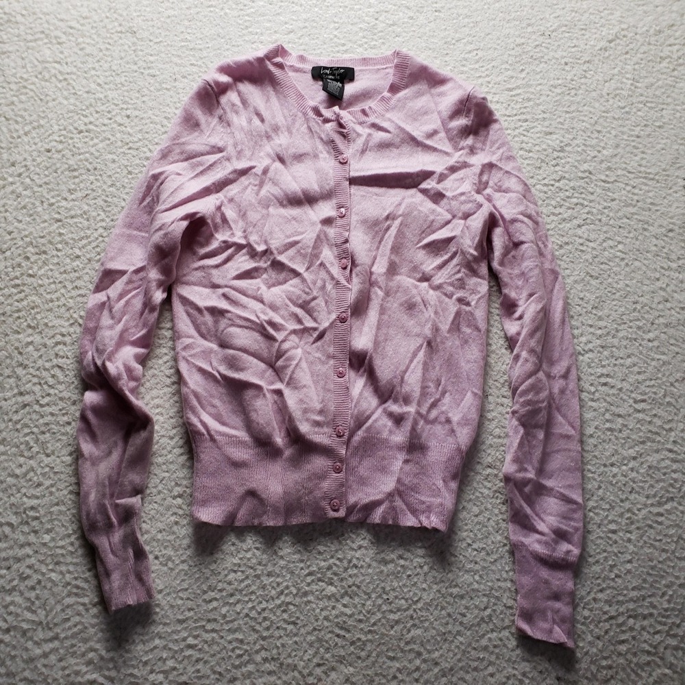 Lord & Taylor Cardigan Sweater Womens Medium Pink V Neck Button Knit Cashmere
